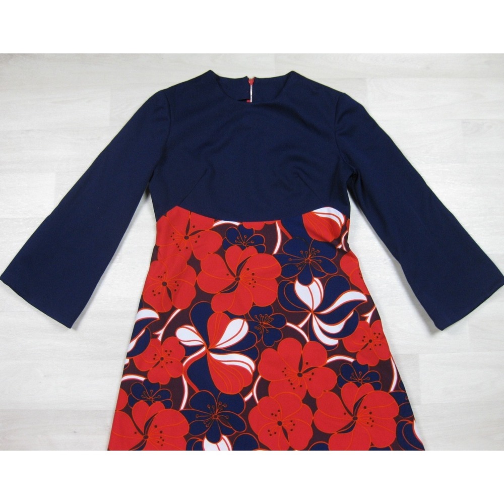 Vintage 60s Maxi Dress (L) Bell Sleeve Floral Psychedelic Hippie Metal Zipper - Picture 2 of 7